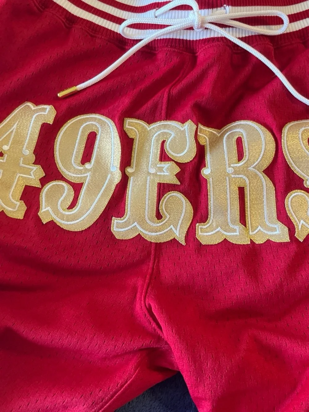 Just Don Red Athletic Shorts with Gold '49ERS' Applique Vintage